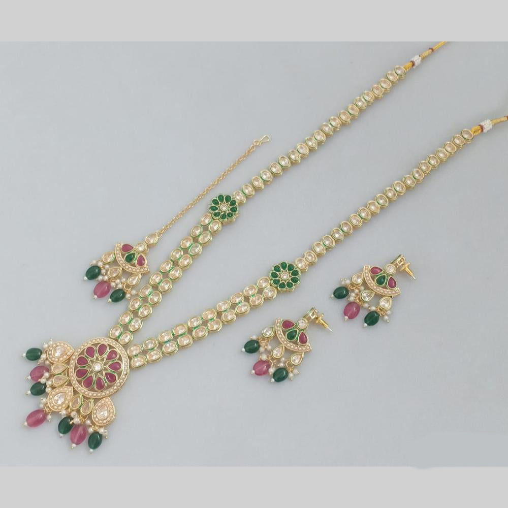 Rajwadi Collection Gold Plated Kundan Beads And Pearl Long Necklace Set