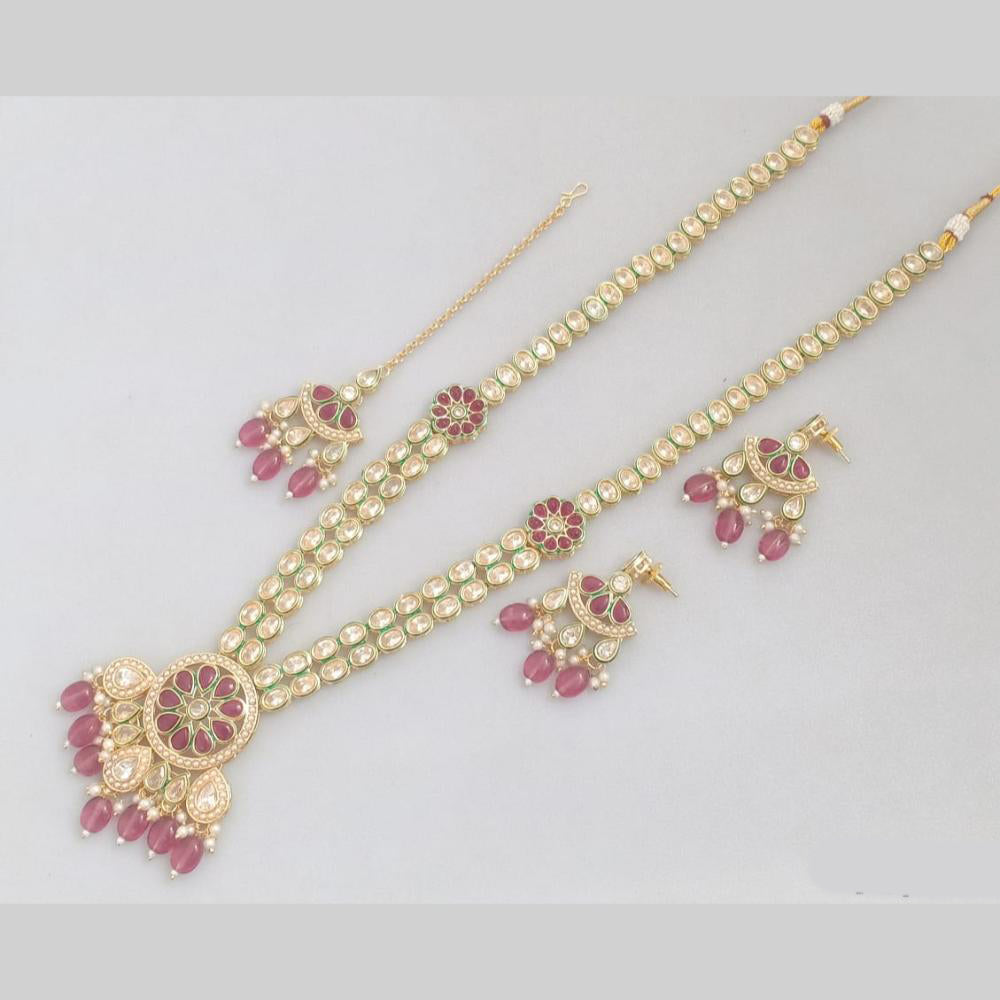 Rajwadi Collection Gold Plated Kundan Beads And Pearl Long Necklace Set