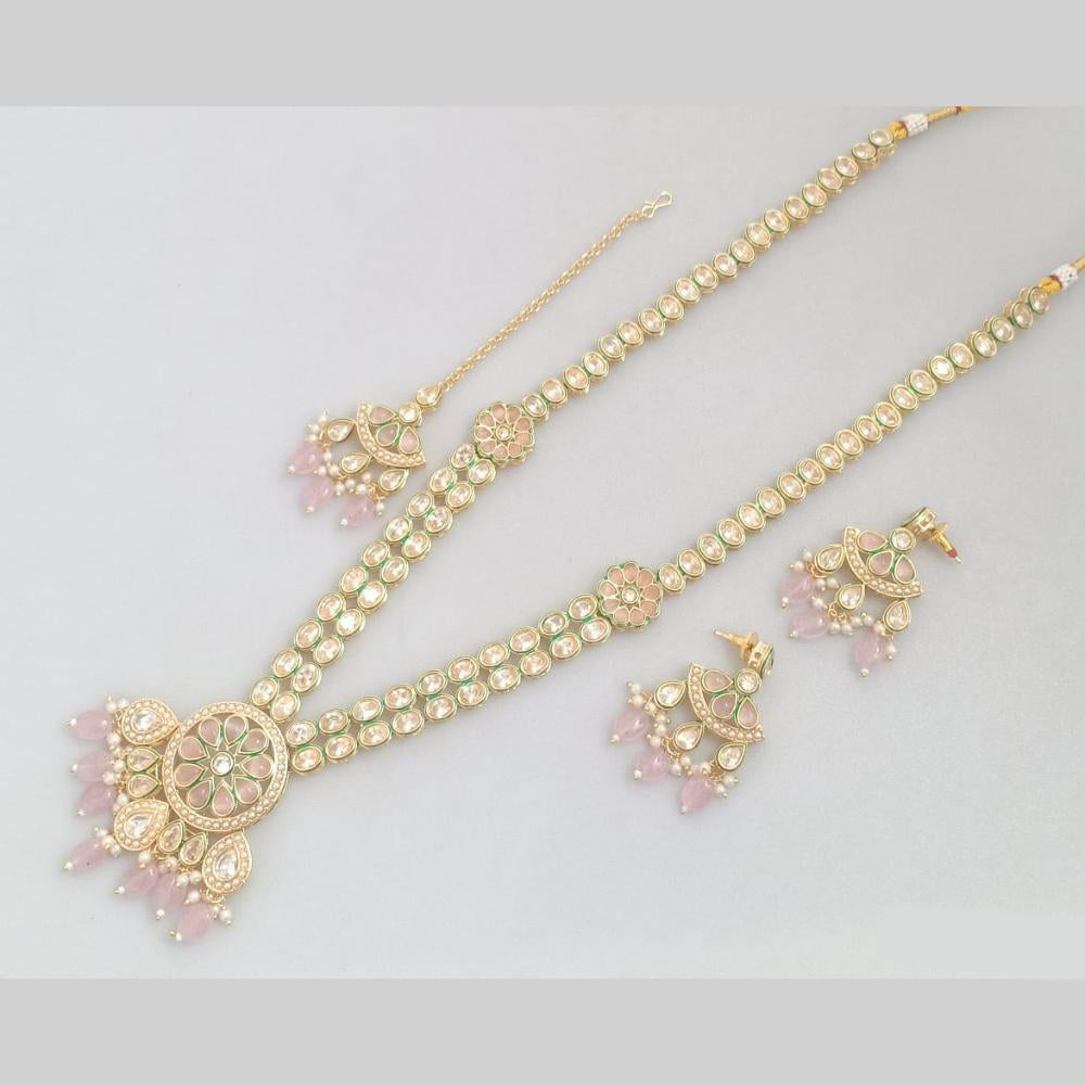 Rajwadi Collection Gold Plated Kundan Beads And Pearl Long Necklace Set