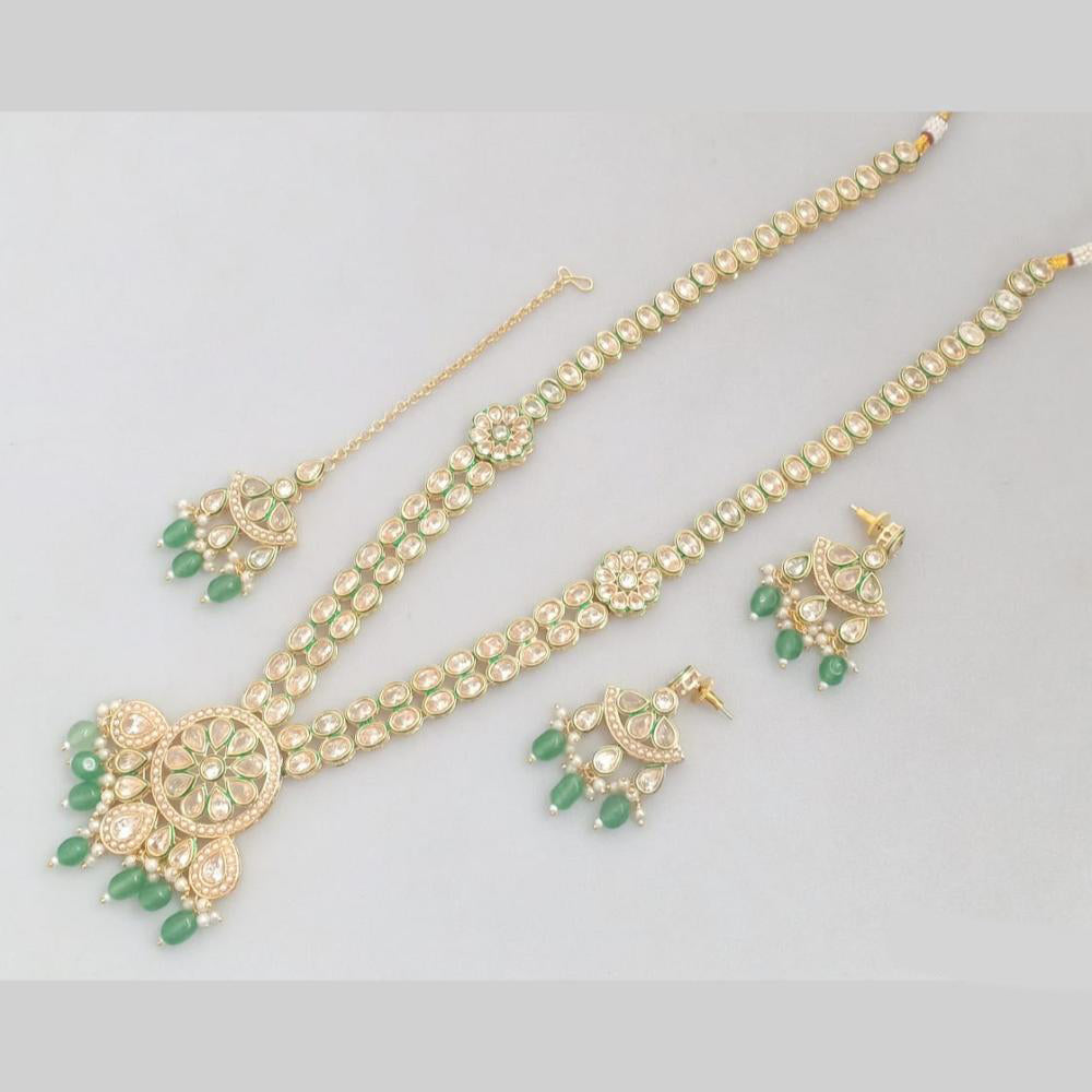Rajwadi Collection Gold Plated Kundan Beads And Pearl Long Necklace Set