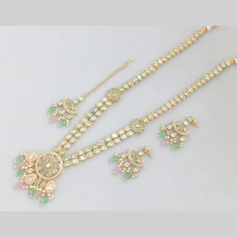 Rajwadi Collection Gold Plated Kundan Beads And Pearl Long Necklace Set