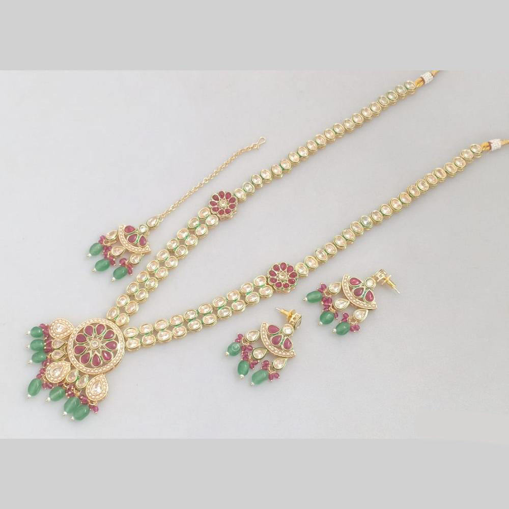 Rajwadi Collection Gold Plated Kundan Beads And Pearl Long Necklace Set