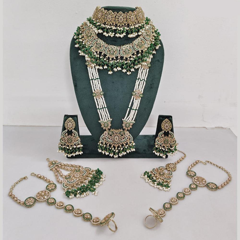 Rajwadi Collection Gold Plated Crystal And Pearl Bridal Set