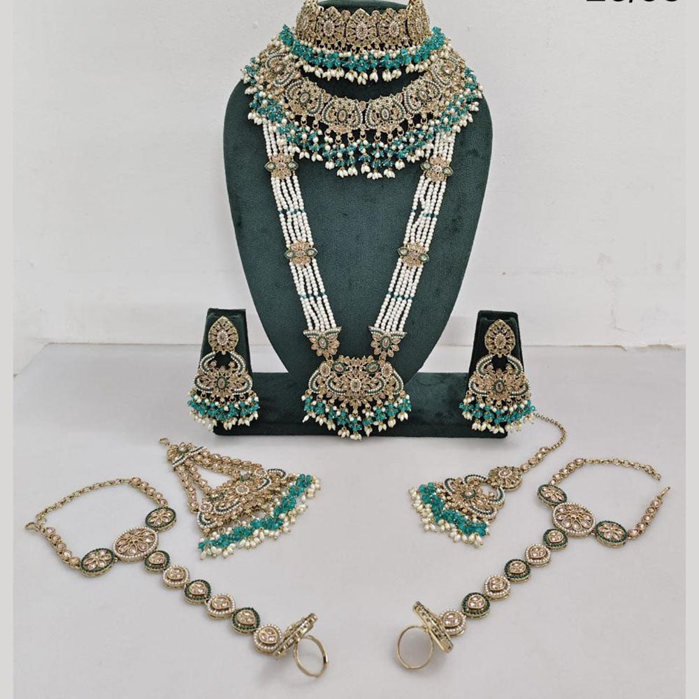 Rajwadi Collection Gold Plated Crystal And Pearl Bridal Set
