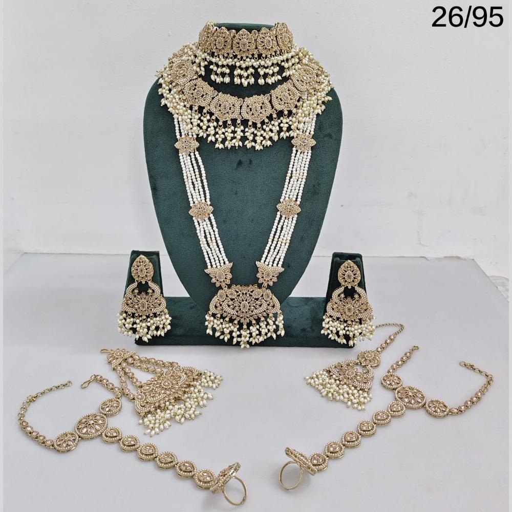 Rajwadi Collection Gold Plated Crystal And Pearl Bridal Set