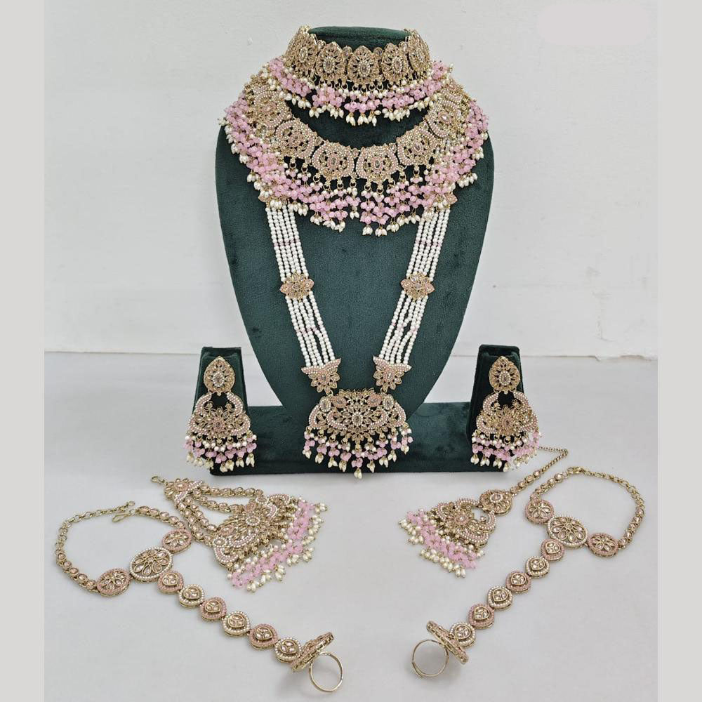 Rajwadi Collection Gold Plated Crystal And Pearl Bridal Set