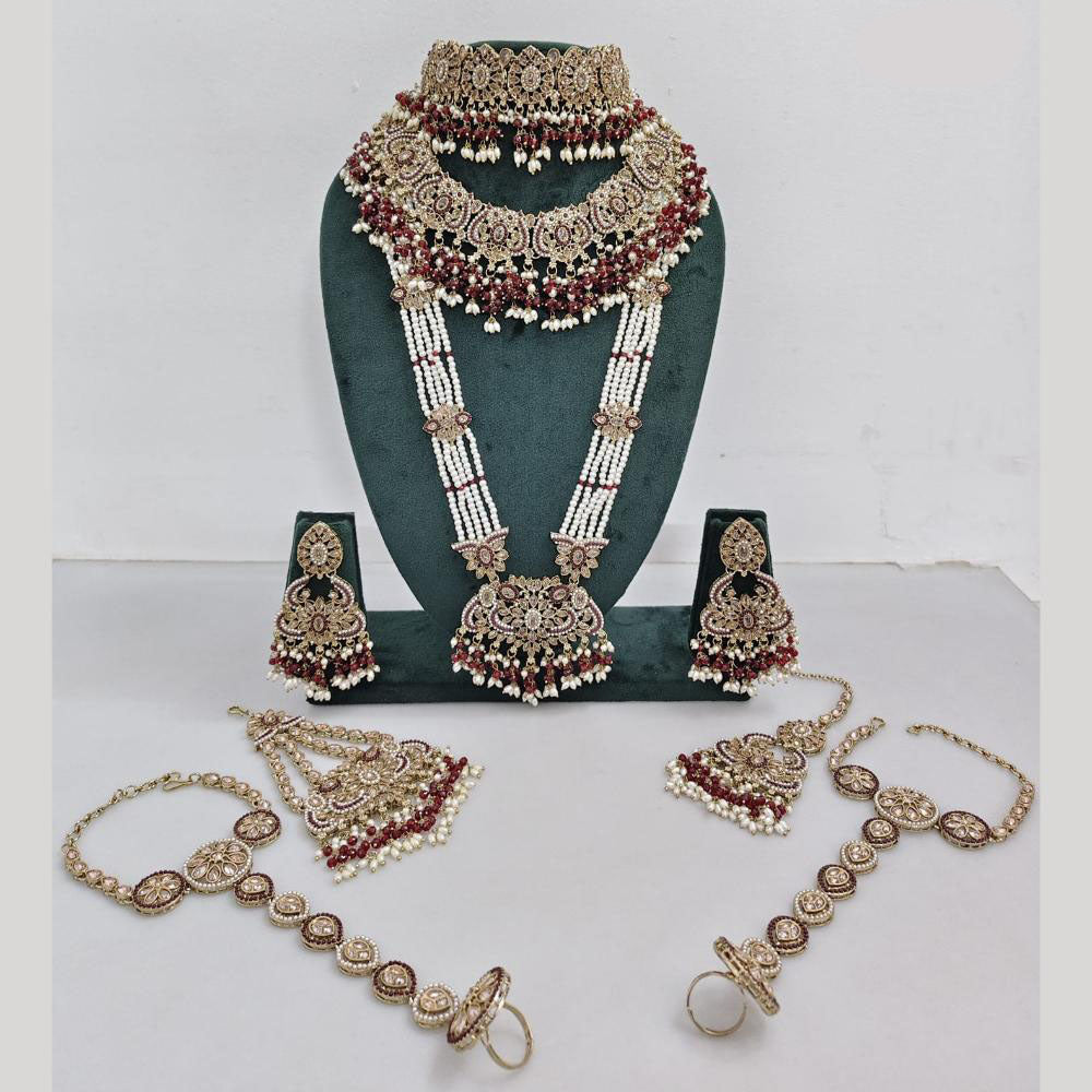 Rajwadi Collection Gold Plated Crystal And Pearl Bridal Set