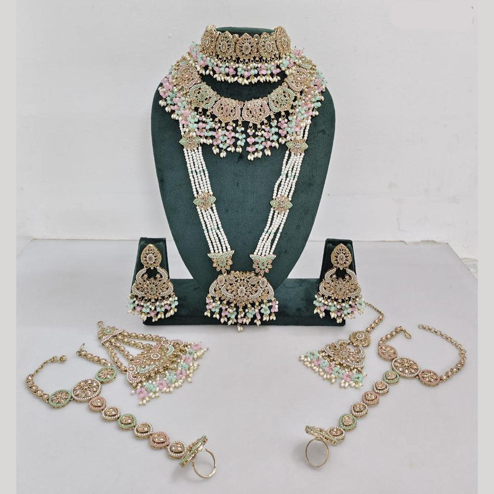 Rajwadi Collection Gold Plated Crystal And Pearl Bridal Set