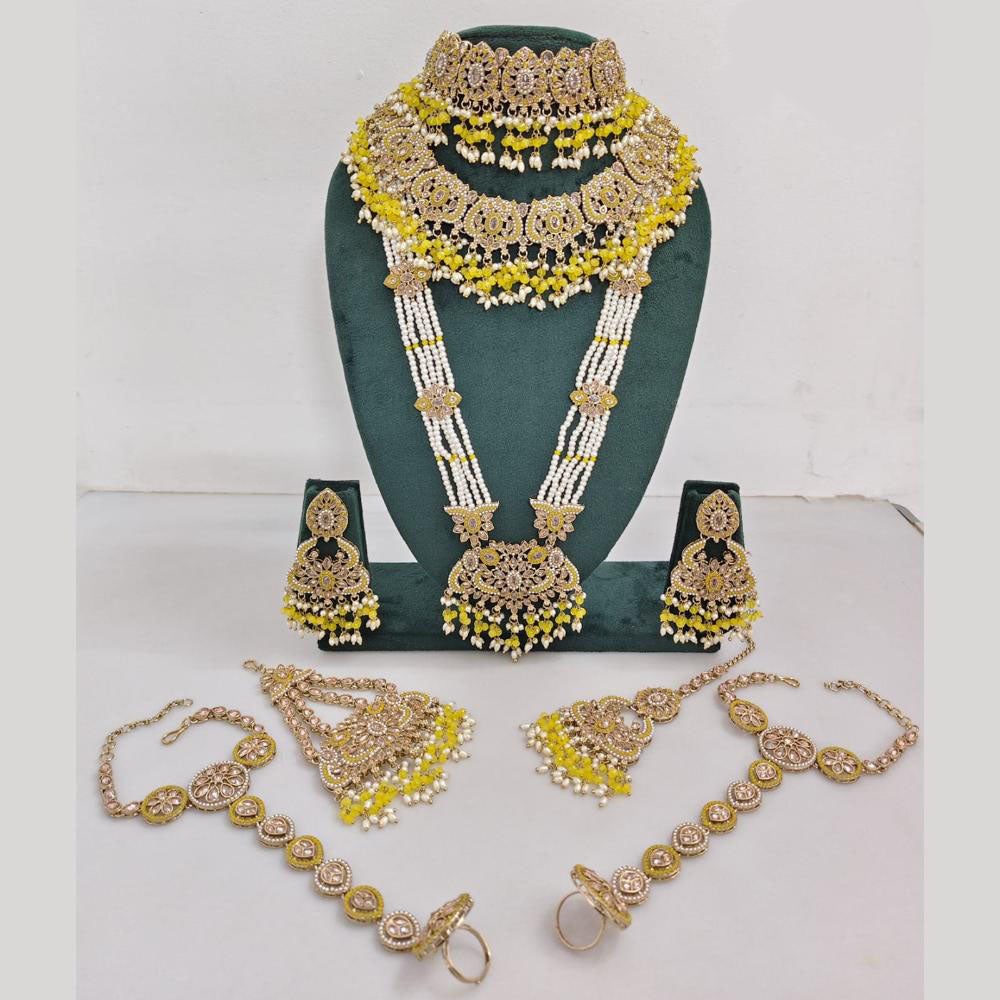 Rajwadi Collection Gold Plated Crystal And Pearl Bridal Set