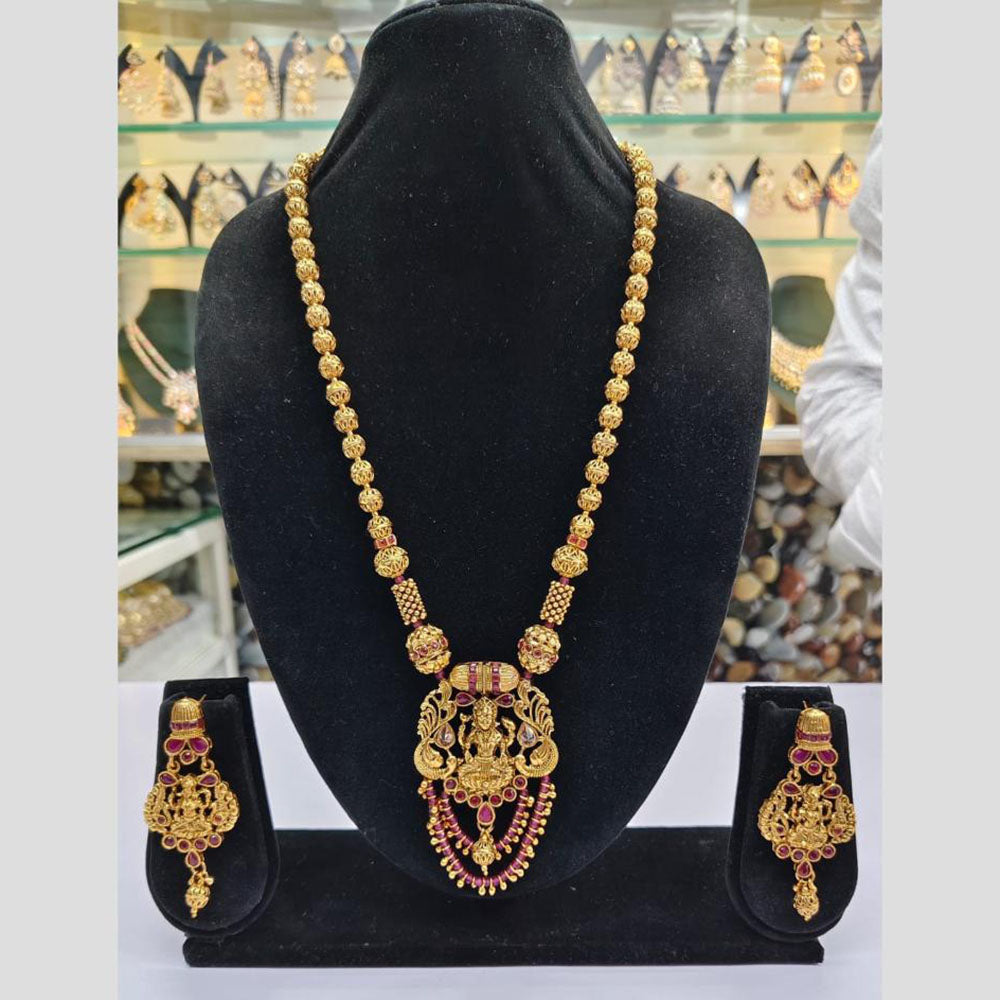Rajwadi Collection Pota Stone Temple Necklace Set