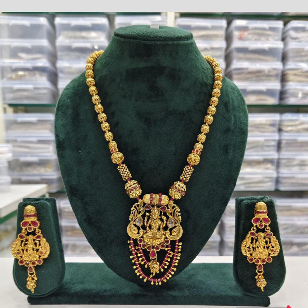 Rajwadi Collection Pota Stone Temple Necklace Set