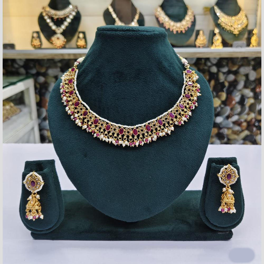 Rajwadi Collection Pota Pearl And Beads Necklace Set