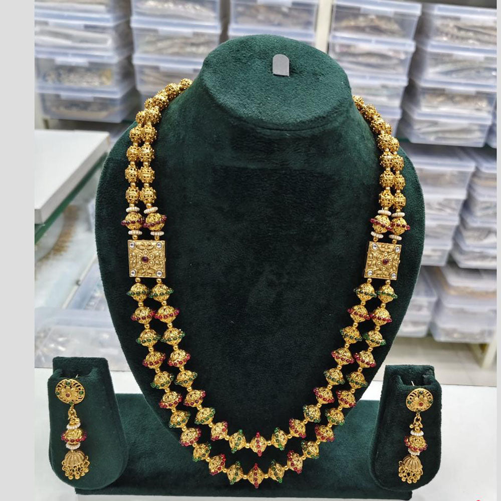 Rajwadi Collection Pota Stone Long Necklace Set