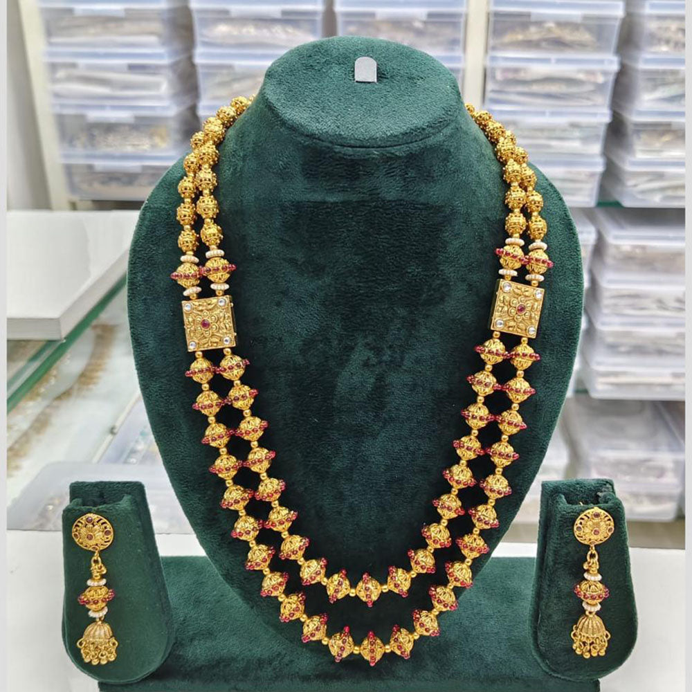 Rajwadi Collection Pota Stone Long Necklace Set