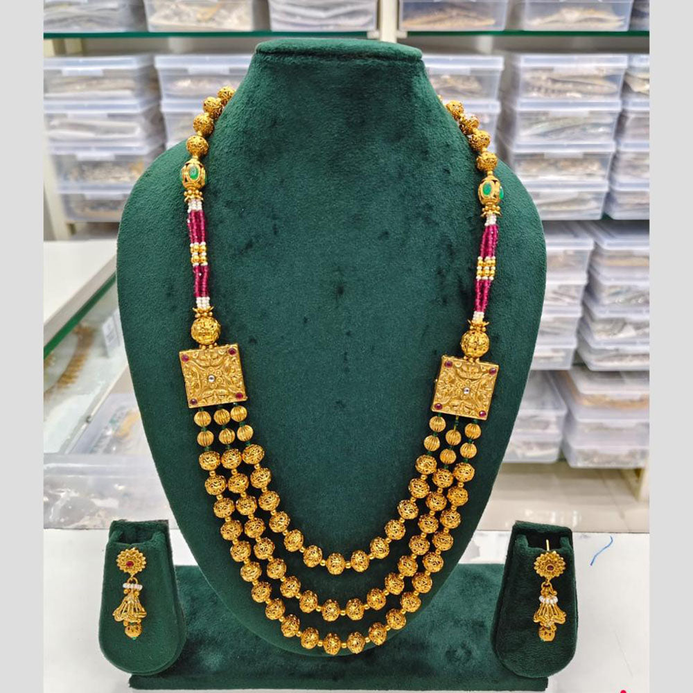 Rajwadi Collection Pota And Beads Multi Layer Necklace Set