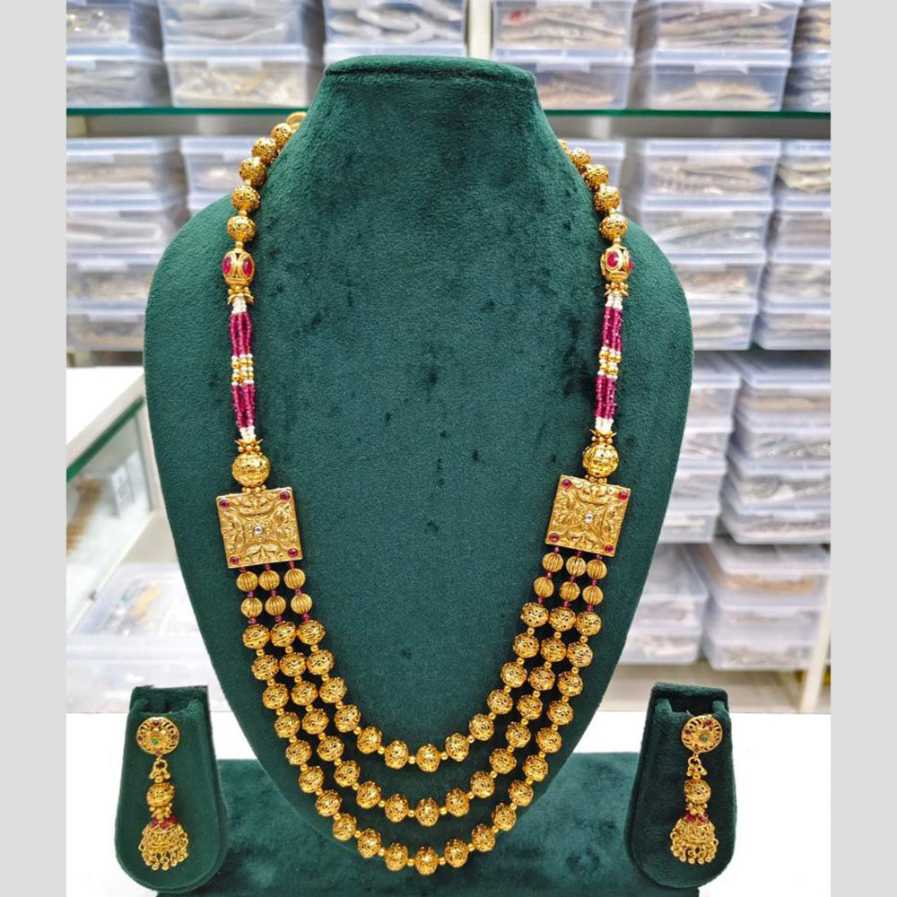 Rajwadi Collection Pota And Beads Multi Layer Necklace Set