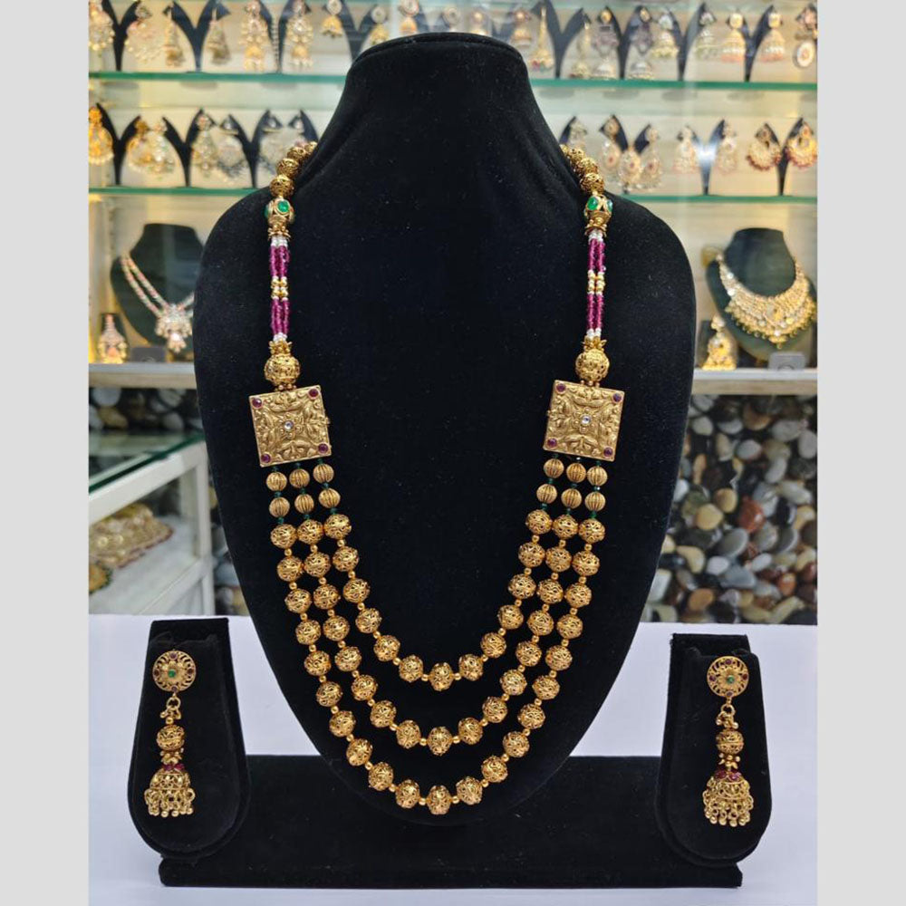 Rajwadi Collection Pota And Beads Multi Layer Necklace Set