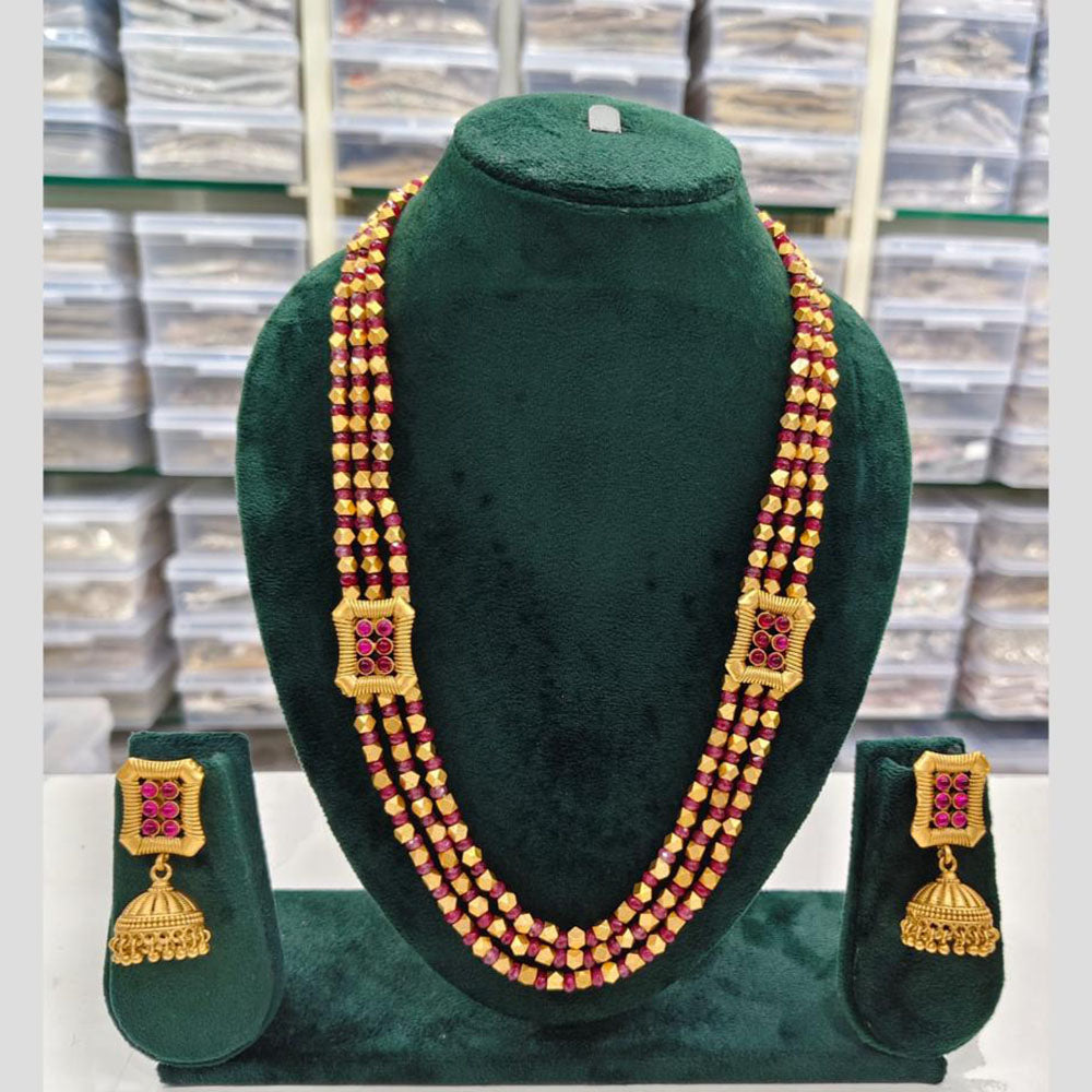 Rajwadi Collection Pota And Beads Multi Layer Necklace Set