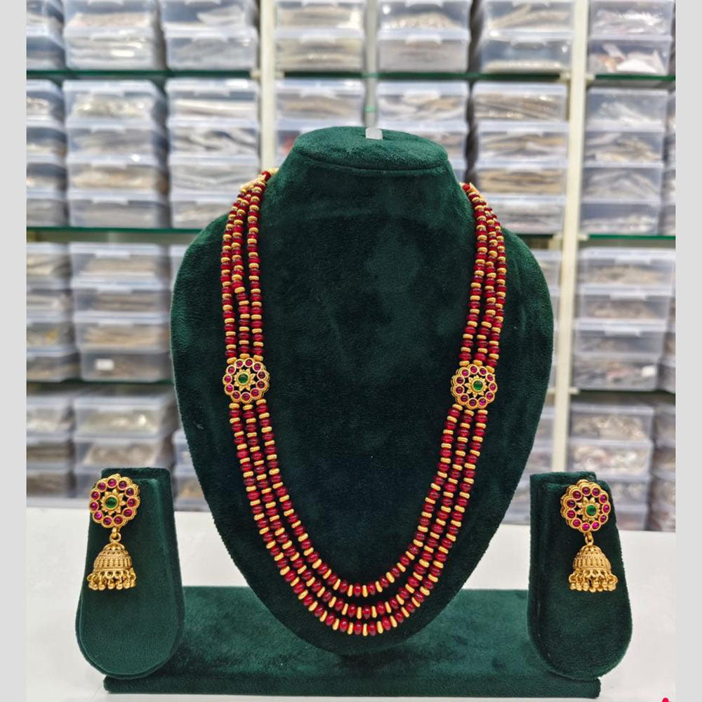 Rajwadi Collection Pota And Beads Multi Layer Necklace Set