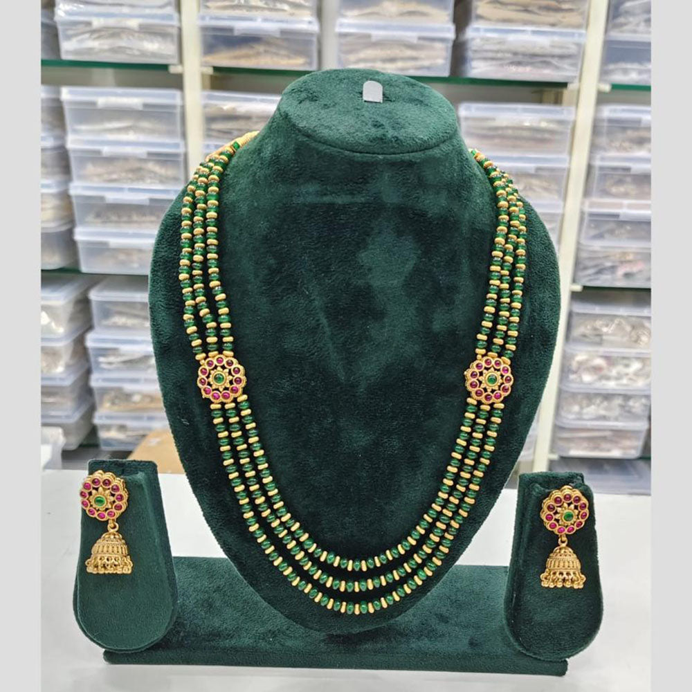 Rajwadi Collection Pota And Beads Multi Layer Necklace Set