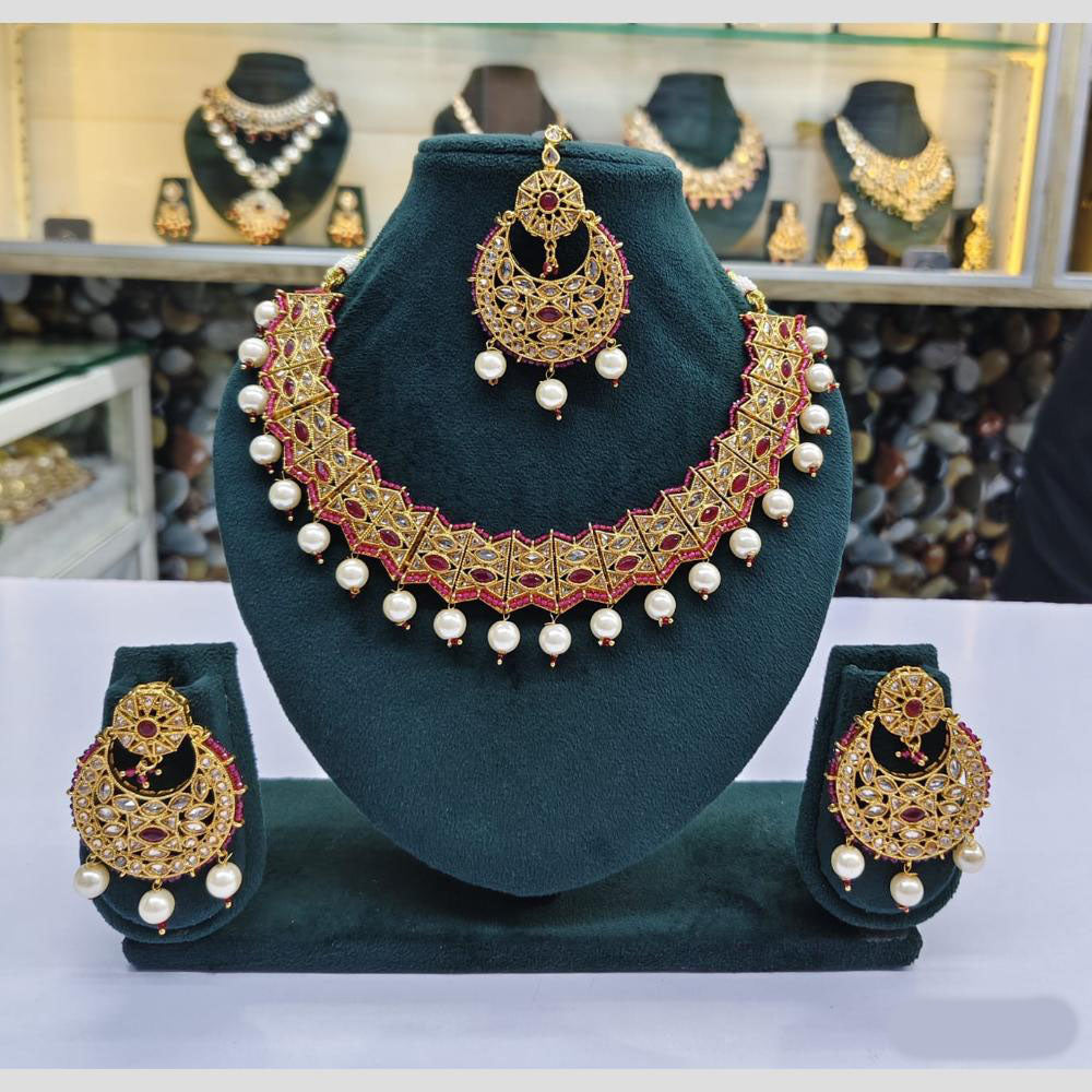 Rajwadi Collection Crystal And Pearl Necklace Set