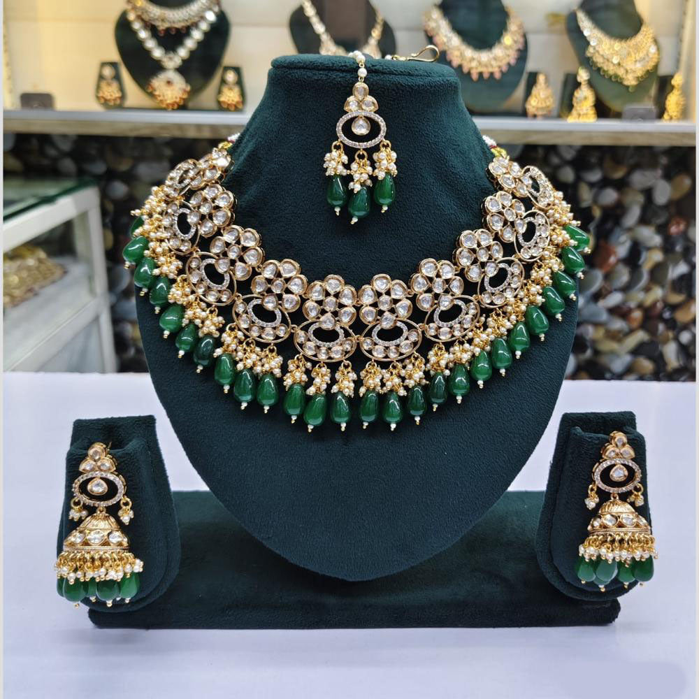 Rajwadi Collection Polki Kundan And Beads Necklace Set