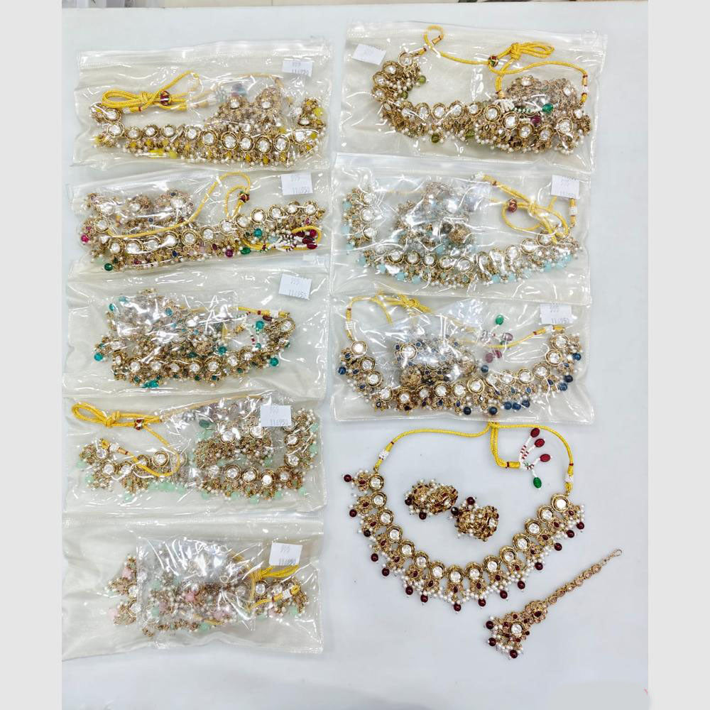 Rajwadi Collection Golden Glamour Crystal Stone And Pearl Necklace Set