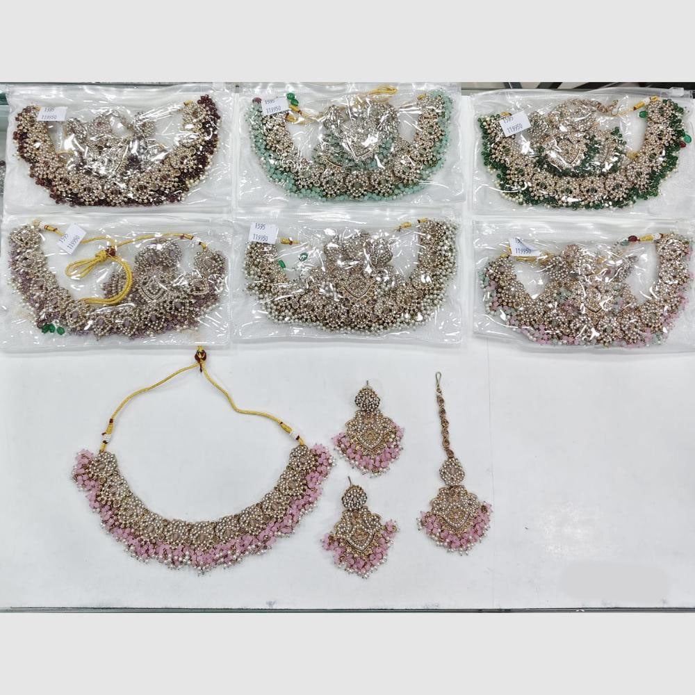 Rajwadi Collection Modern Glow Crystal Stone And Pearl Necklace Set
