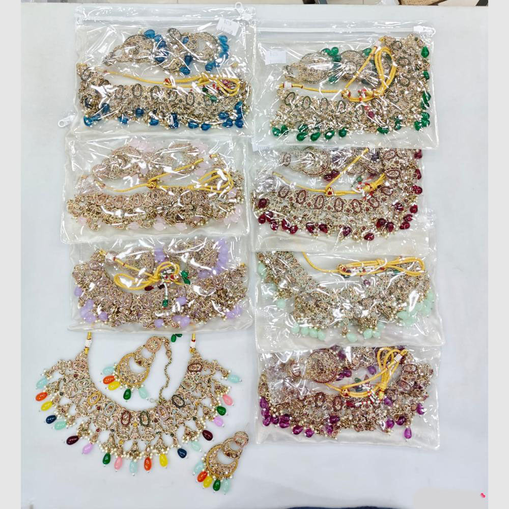 Rajwadi Collection Modern Glow Crystal Stone And Pearl Necklace Set