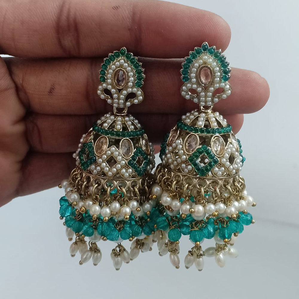 Rajwadi Collection Crystal Stone And Beads Jhumki Earrings