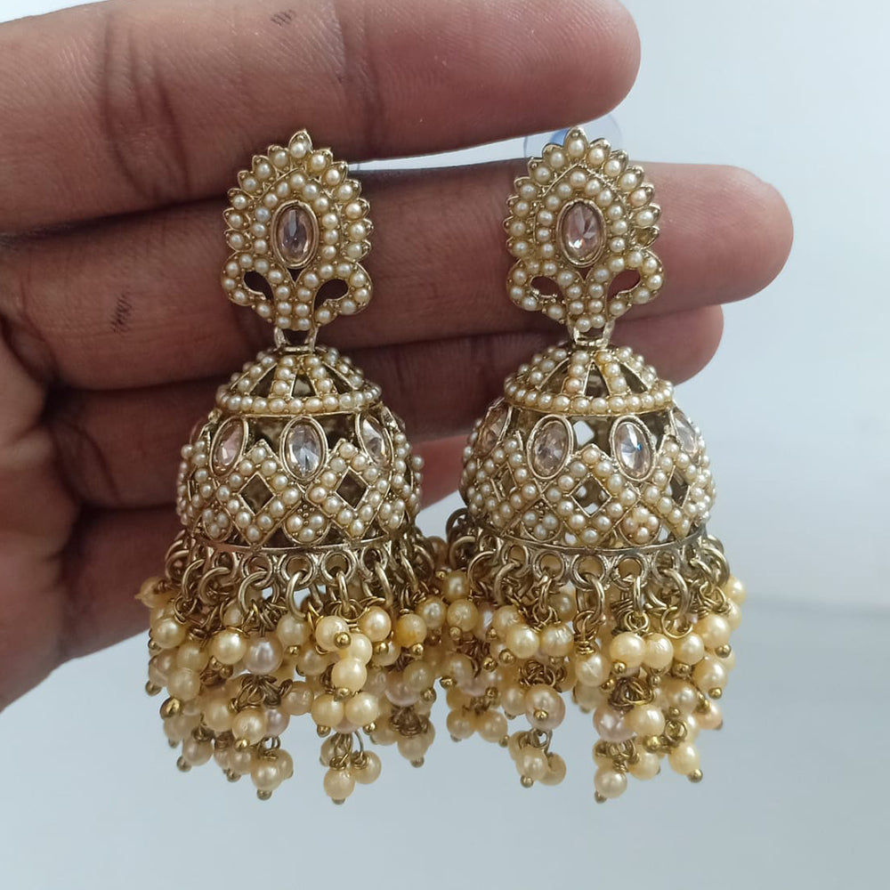 Rajwadi Collection Crystal Stone And Beads Jhumki Earrings