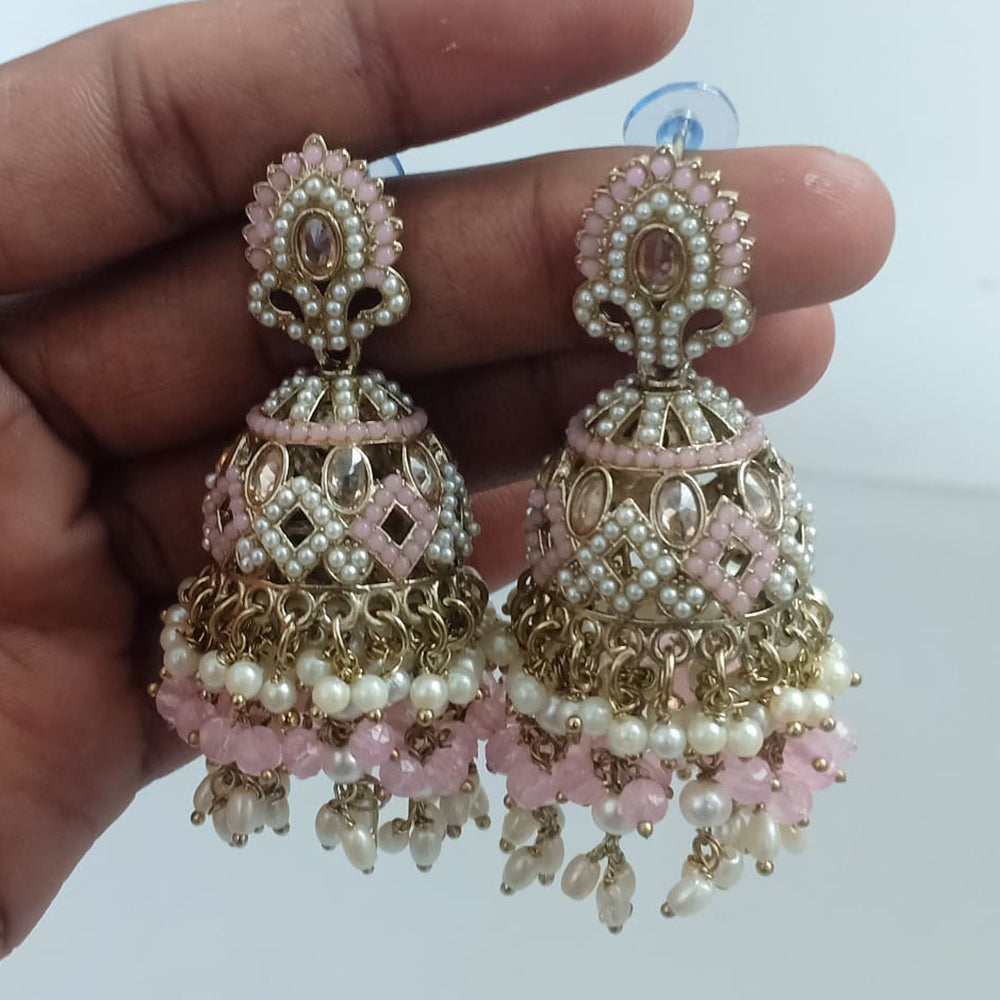Rajwadi Collection Crystal Stone And Beads Jhumki Earrings
