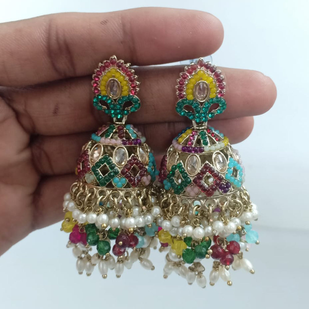 Rajwadi Collection Crystal Stone And Beads Jhumki Earrings