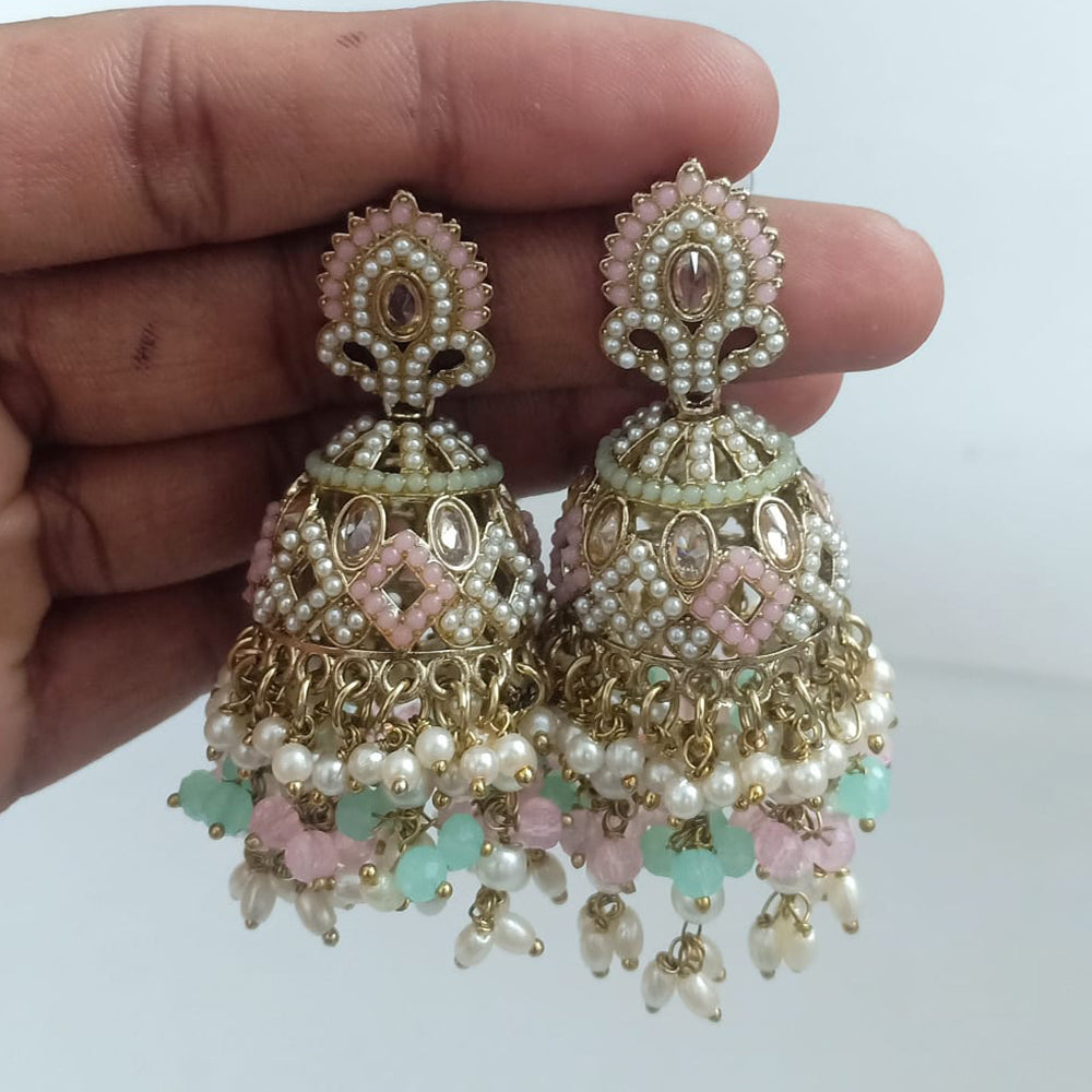 Rajwadi Collection Crystal Stone And Beads Jhumki Earrings