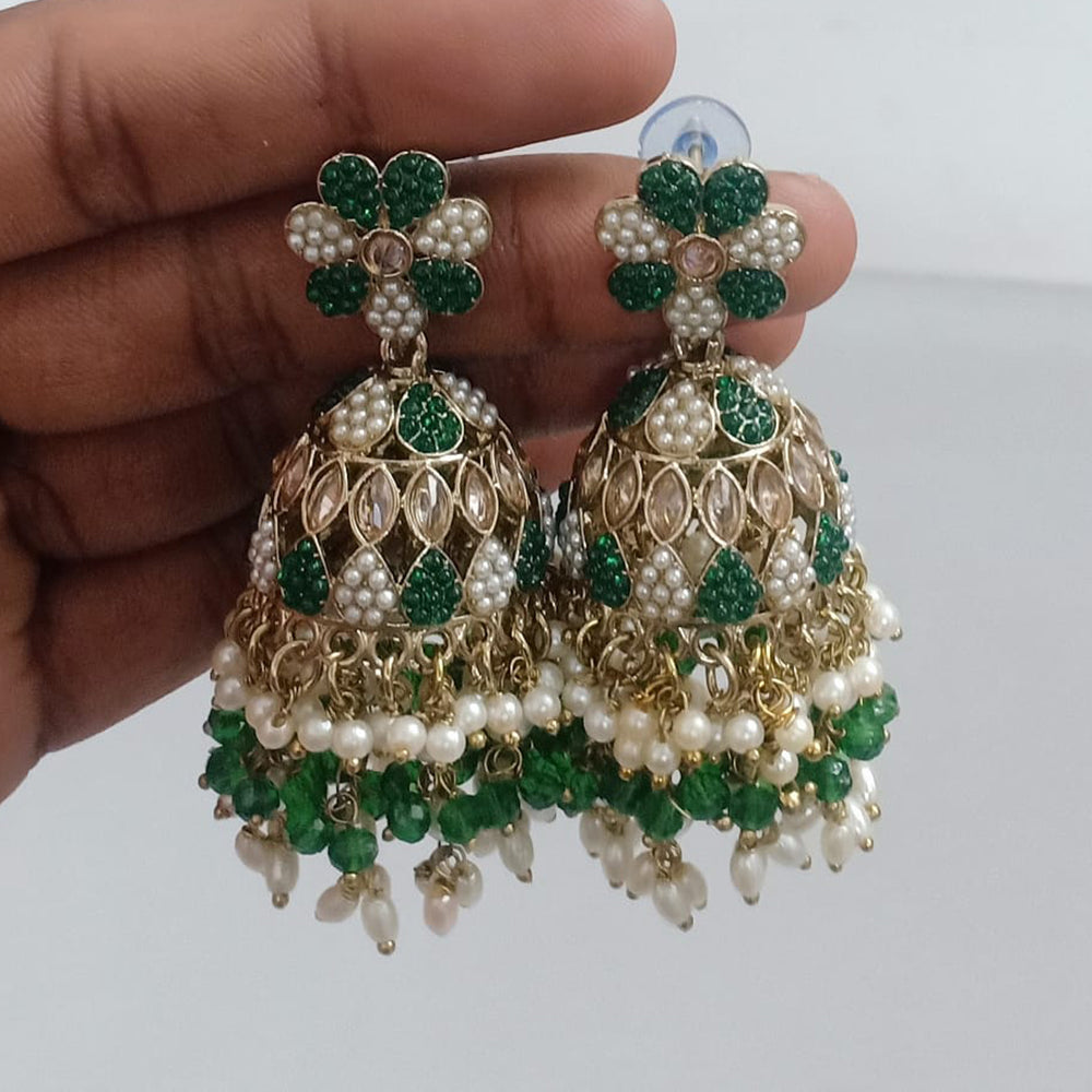 Rajwadi Collection Crystal Stone And Beads Jhumki Earrings