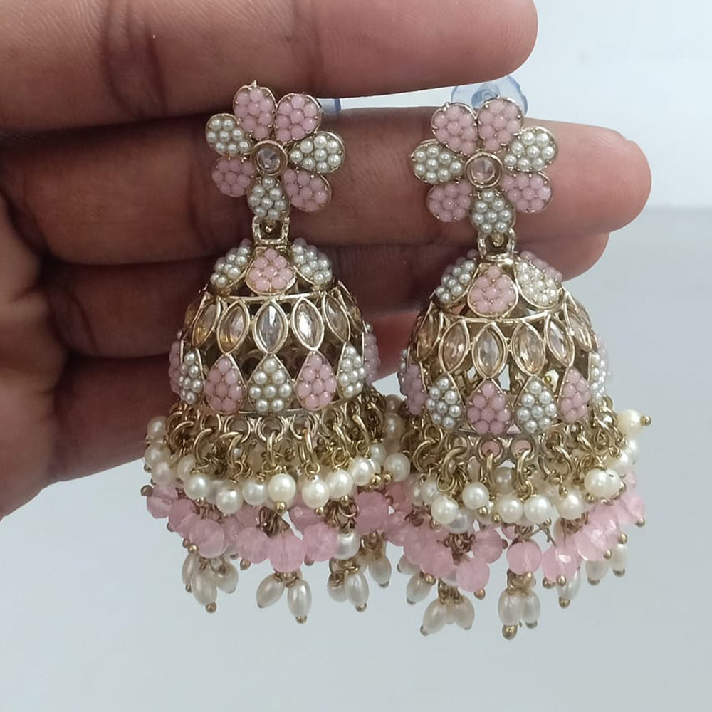 Rajwadi Collection Crystal Stone And Beads Jhumki Earrings