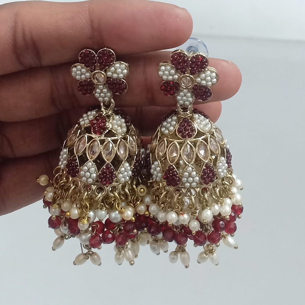 Rajwadi Collection Crystal Stone And Beads Jhumki Earrings