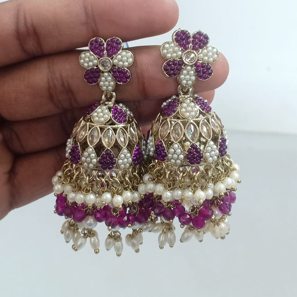 Rajwadi Collection Crystal Stone And Beads Jhumki Earrings