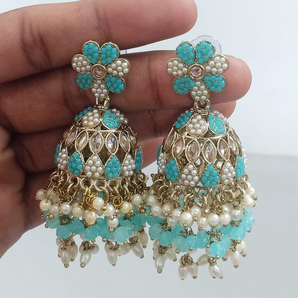 Rajwadi Collection Crystal Stone And Beads Jhumki Earrings