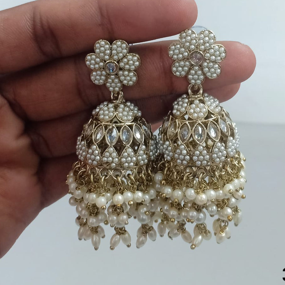 Rajwadi Collection Crystal Stone And Beads Jhumki Earrings