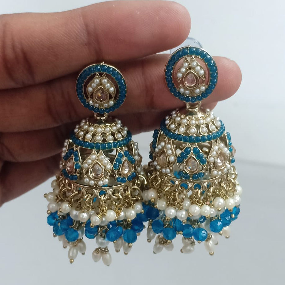 Rajwadi Collection Crystal Stone And Beads Jhumki Earrings
