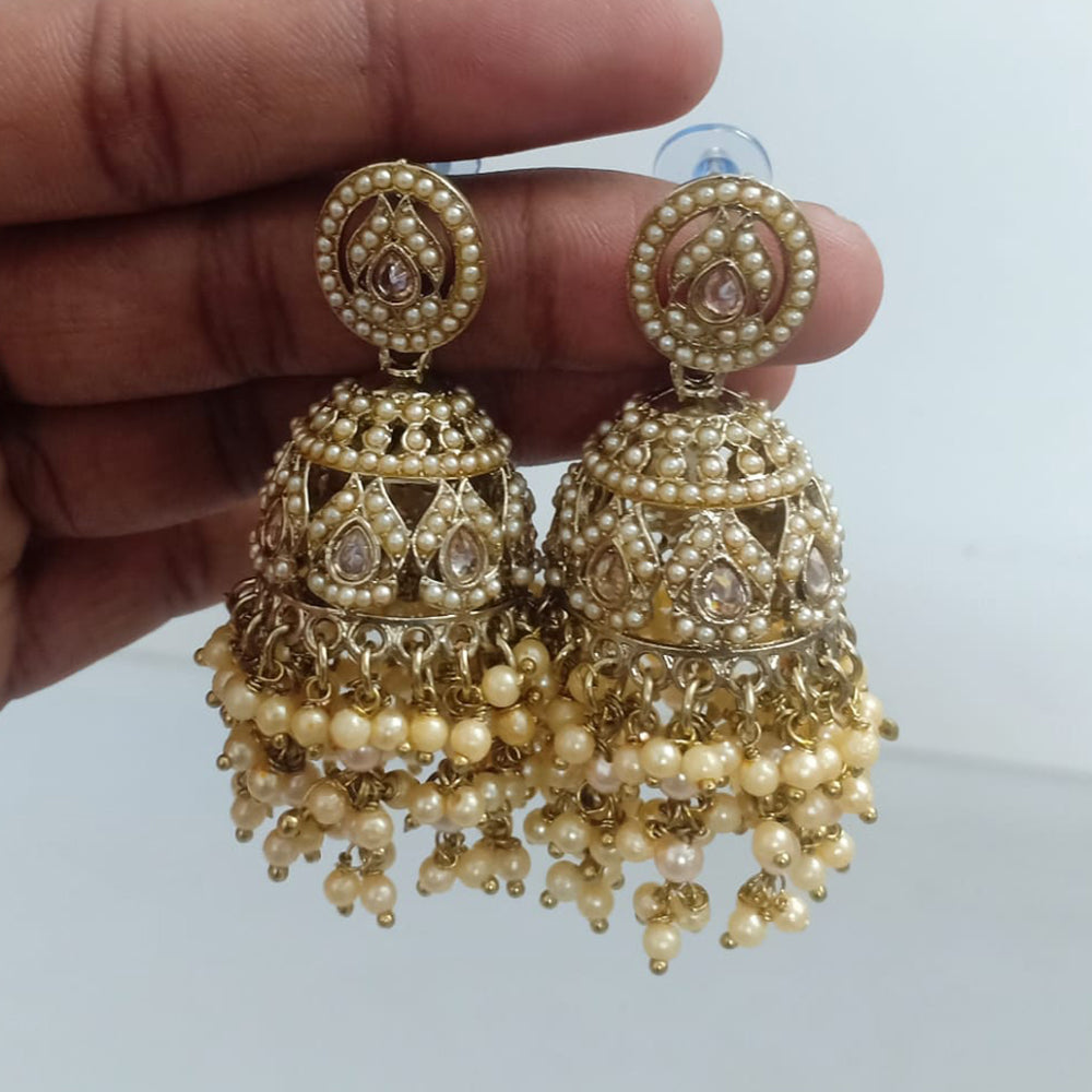 Rajwadi Collection Crystal Stone And Beads Jhumki Earrings