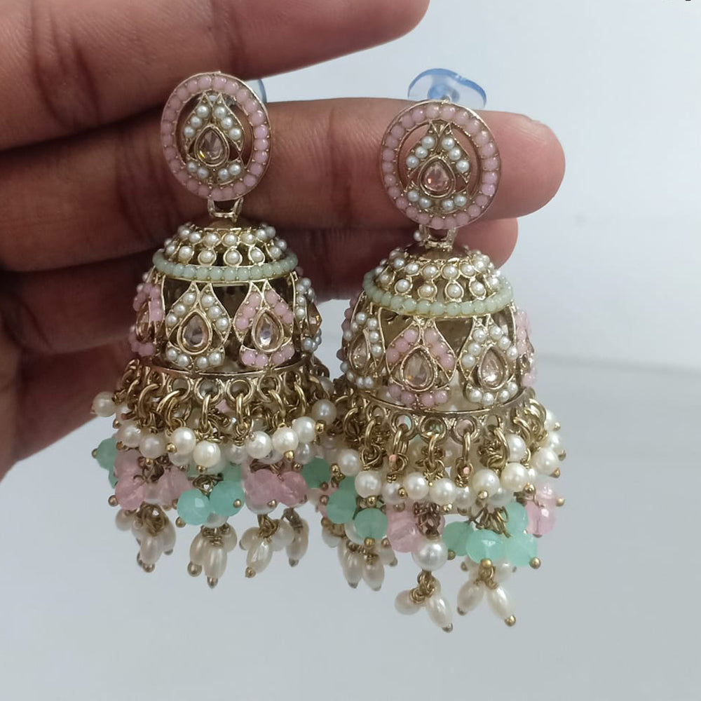 Rajwadi Collection Crystal Stone And Beads Jhumki Earrings