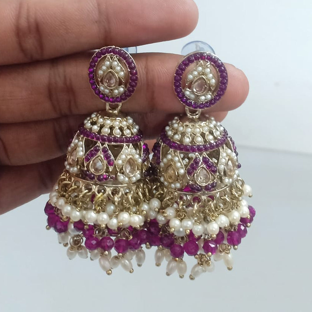 Rajwadi Collection Crystal Stone And Beads Jhumki Earrings