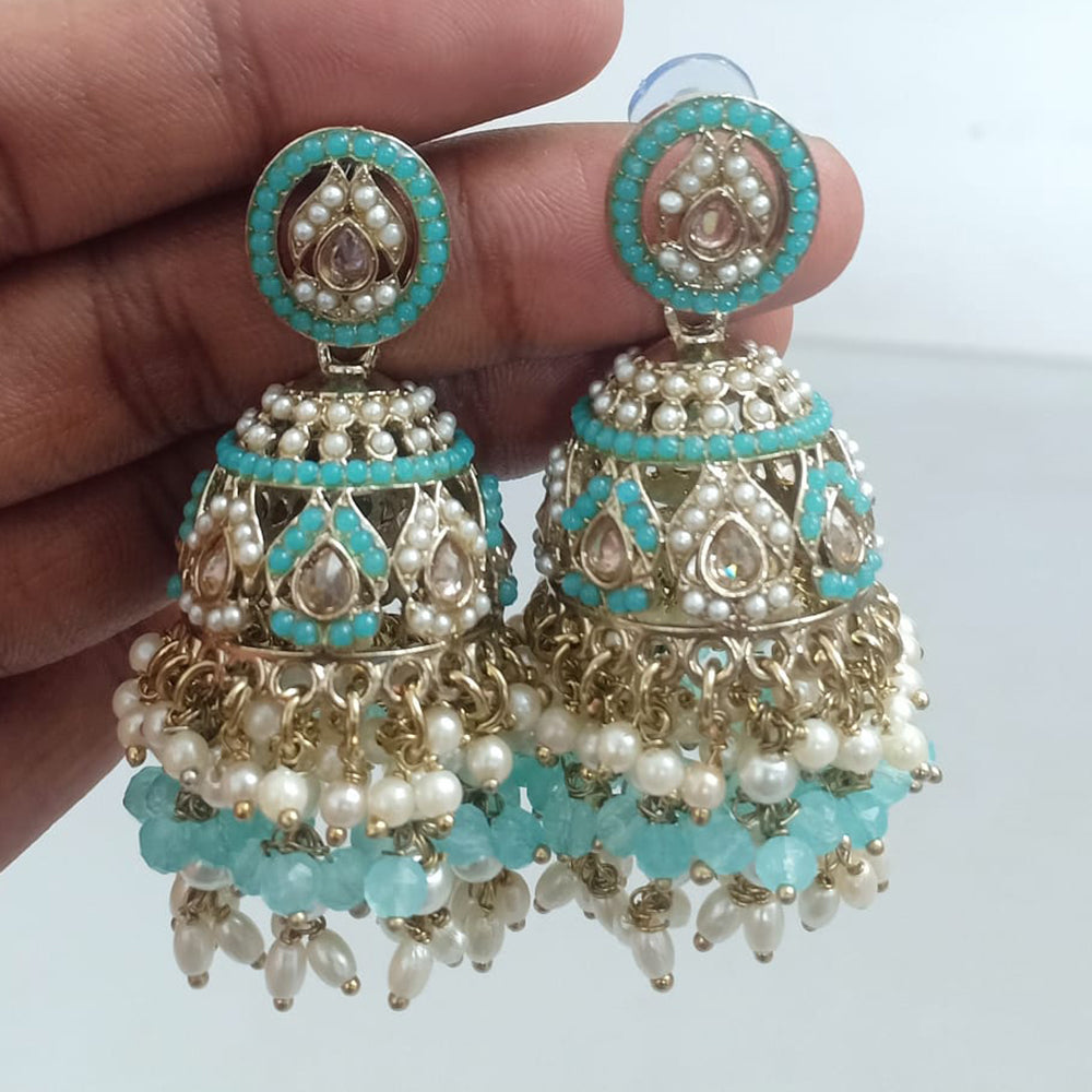 Rajwadi Collection Crystal Stone And Beads Jhumki Earrings