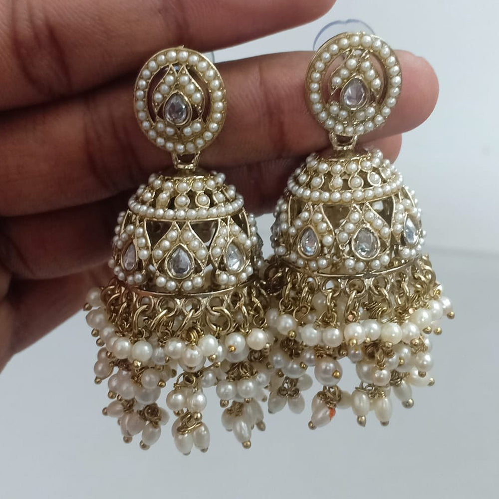 Rajwadi Collection Crystal Stone And Beads Jhumki Earrings