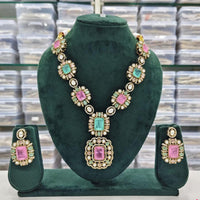 Rajwadi Collection Crown Jewels Crystal And Austrain Stone Necklace Set