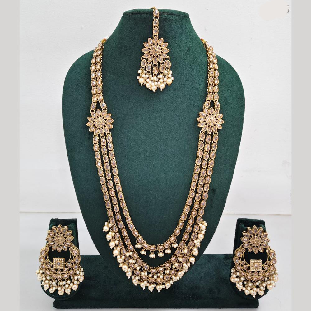 Rajwadi Collection Exquisite Long Necklace Set Embellished with Sparkling Crystals and Beads