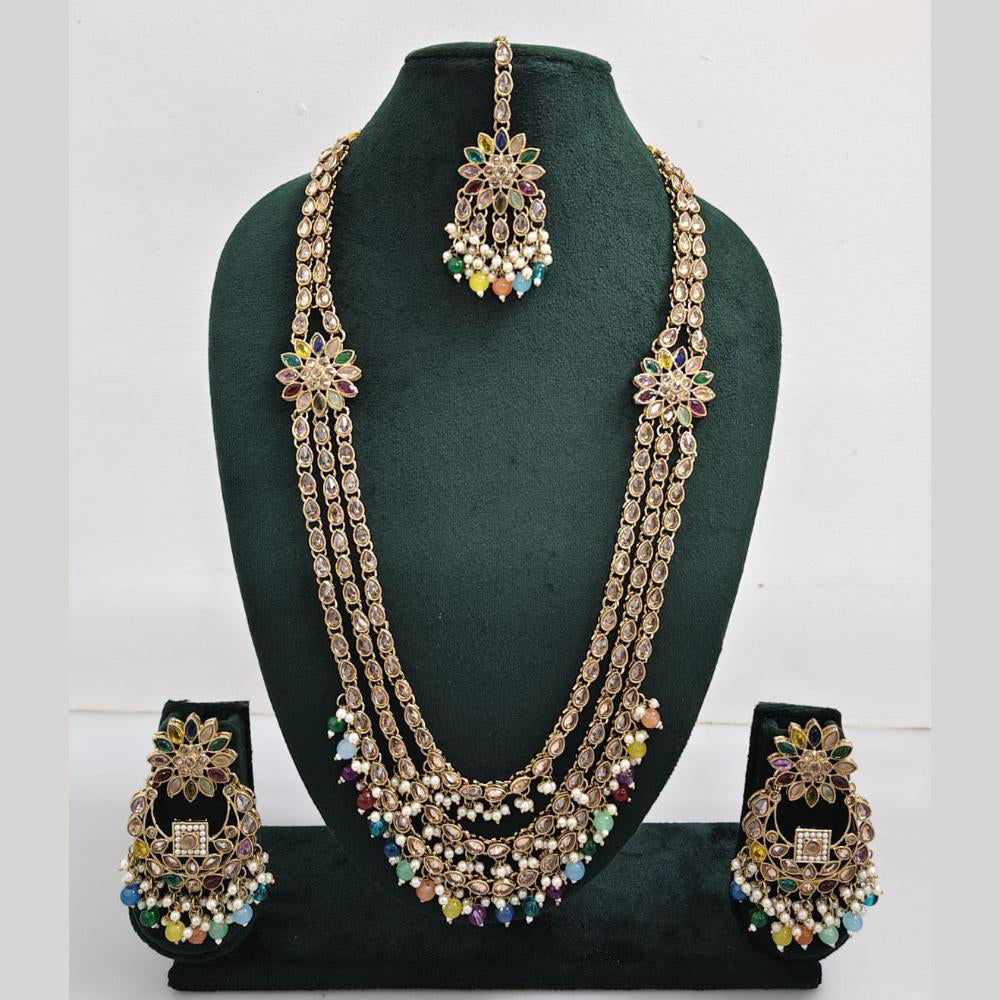 Rajwadi Collection Exquisite Long Necklace Set Embellished with Sparkling Crystals and Beads