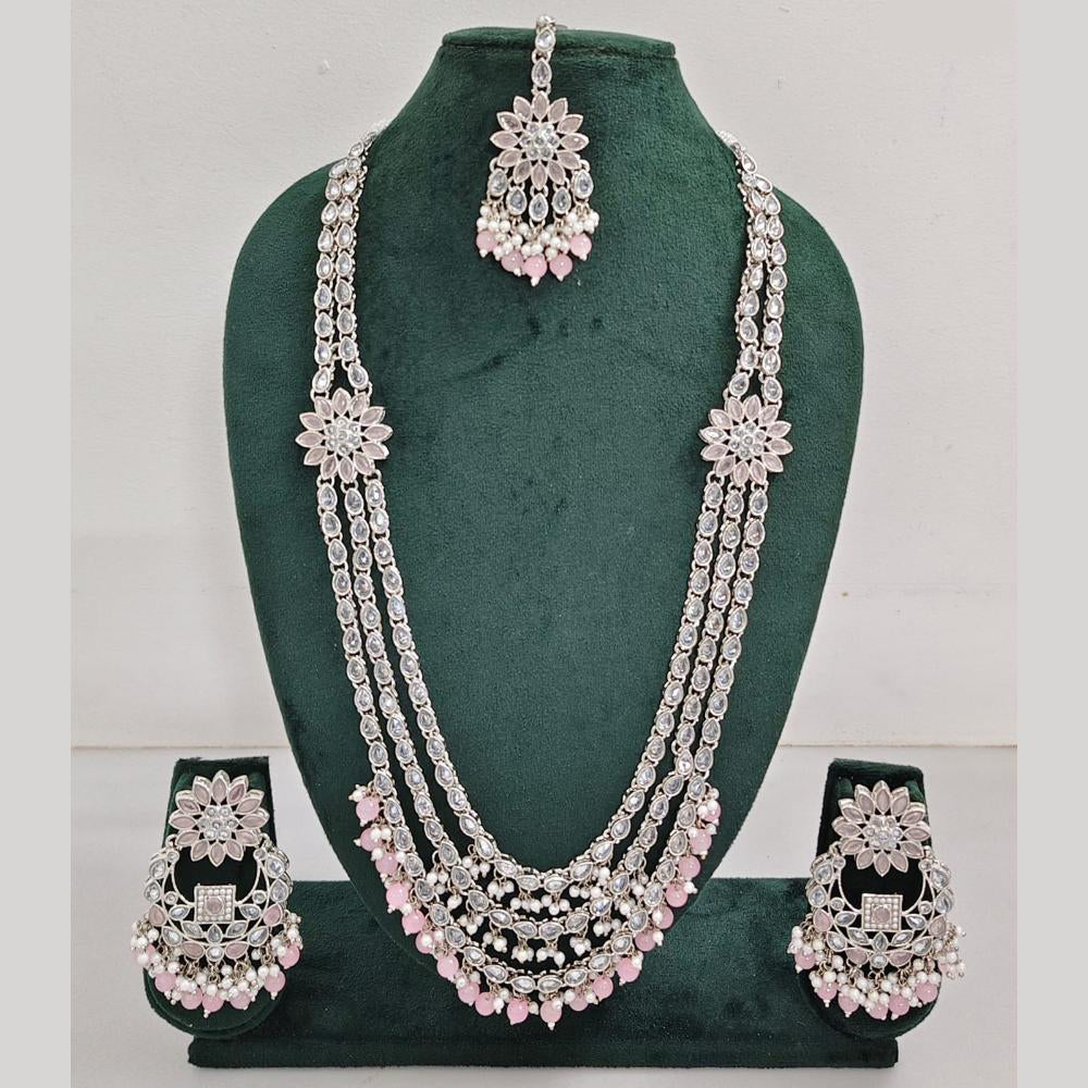 Rajwadi Collection Exquisite Long Necklace Set Embellished with Sparkling Crystals and Beads